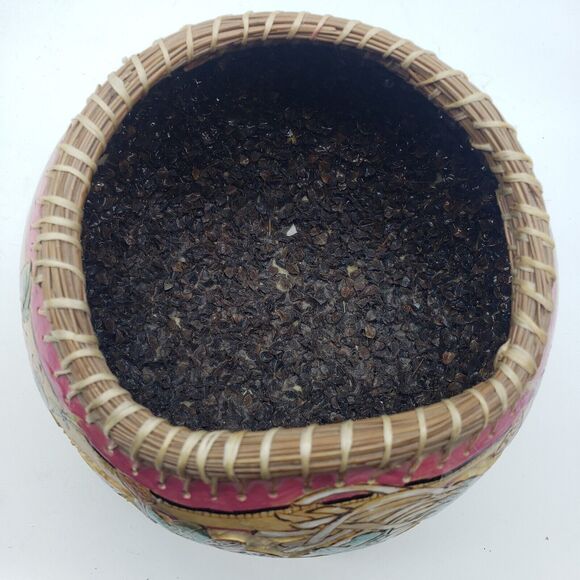 Hand Carved Hand Painted Gourd w/ marsh lotus birds & dragonflies. Artist signed - Picture 7 of 15